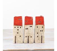 Set of 3 Red Rustic LED Houses - 18cm Festive Light Up Christmas Decorations