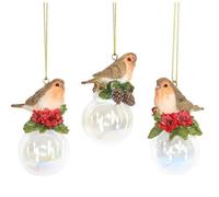 Set of 3 Resin Gisela Graham Robins on a Soap Bubble Hanging Christmas Tree Decorations