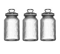 Set Of 3 Ribbed Glass Storage Jars, Clear, 1300 ml