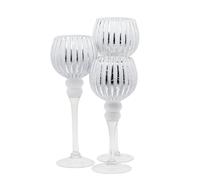 Set of 3 Ribbed Goblets With White Matte Finish