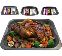 Set Of 3 Roasting Tray Cooking Baking Non Stick Oblong Oven Tin Dish Grill New