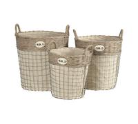 Set Of 3 Round Laundry Baskets, Willow Laundry Basket, Compact Clothes Hamper, Sturdy Lidded Container Premier Housewares Natural One Size