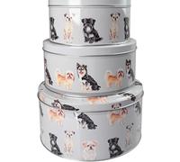 Set of 3 Round Nesting Cake Storage Tins with Airtight Lids: Large, Medium, and Small Bakery Boxes for Biscuits, Sweets, Food Storage - Perfect Kitchen Containers and Gift Idea (Dog2)
