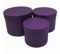 Set of 3 - Round Purple Hat Box Boxes - Storage Florist Home Gift Decoration