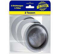 Set of 3 Rubber Gasket and 1 Coffee Filter Suitable for 2 Cup Italian Coffee Makers for Bialetti Moka - Warranty 10 Years - MONTERAL