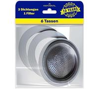 Set of 3 Rubber Gasket and 1 Coffee Filter Suitable for 6 Cup Italian Coffee Makers for Bialetti Moka - Warranty 10 Years - MONTERAL