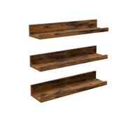 Set of 3 Rustic Brown Wooden Floating Shelves