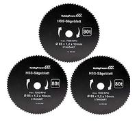 Set of 3 Saw Blades Wood fine Ø85x10x1,2mm Suitable for Proxxon Table Saw