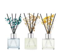 Set of 3 Scent Diffuser with dry flowers Vanilla Patchouli White Musk | 50ml Reed Diffuser with 15 Black Fiber Sticks for Bathroom Living Room Bedroom Last up to 90 days