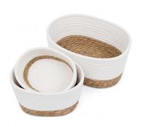 Set Of 3 Seagrass Storage Baskets Stackable Home Organiser