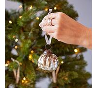 Set of 3 Silver Antique Effect Recycled Glass Baubles - Fair Trade Christmas Hanging Ornaments - Round Baubles