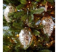 Set Of 3 Silver Antique Effect Recycled Glass Oval Baubles Paper High Silver One Size