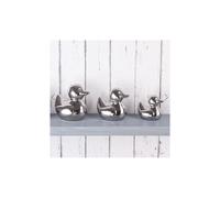 Set of 3 Silver Ceramic Ducks - Chrome Finish, Modern Home Accent & Perfect Gift for Family & Friends