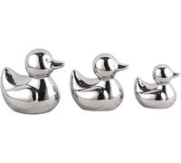 Set of 3 Silver Ceramic Mini Duck Figurines, Handmade Artware Animal Ornaments for Home & Office Décor, 30 cm