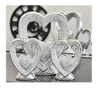 Set Of 3 Silver Hearts Sparkle Ornament Crushed Diamond