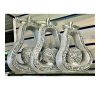 SET OF 3 SILVER PEARS SET SPARKLE BLING ORNAMENT CRUSHED DIAMOND, HOME DECOR_UK