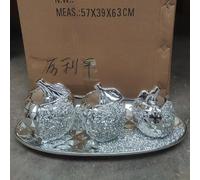 Set of 3 Silver Sparkle Apple Ornaments - Crushed Diamond Bling Decor