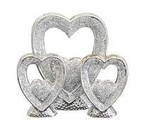 Set of 3 Silver Sparkle Heart Ornaments - Crushed Diamond Ceramic Heart Sculptures - Handmade Home Decor Gift for Wedding, Anniversary, Birthday - H25cm x W20cm x D6.5cm