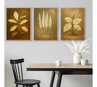Set of 3 Single Leaf Prints with Brown Tones - A5 A4 A3 Art Posters Wall Art Modern Painting Prints for Home Office or Workspace Interior Decoration (A4 (297x210mm), High-resolution paper)