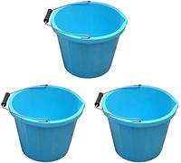 Set of 3- Sky Blue Plastic Builders Bucket 3 Gallon 14 Litre Water Mixing Storage Strong with Measuring Guide, Handle And Spout (Made in U.K)