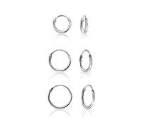 Set of 3 Small 925 Sterling Silver Hoop Earrings - Tiny Huggies for Women & Men - Hypoallergenic Sleeper Hoops for Cartilage, Helix, Lobe or Second Piercing - 8,10,12 mm - Thin Hoops 1.5 mm