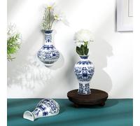 Set of 3 Small Blue and White Chinoiserie Vases Wall Mounted Decorative Ceramic Flower Vases 5.3 Inch 5.7 Inch Classic Vase for Home Decor