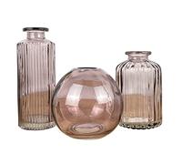 Set of 3 Small Bud Vases Pale Violet Clear Coloured Glass Flower Vintage Wedding Table Twig