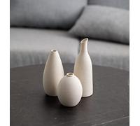 Set of 3 Small Ceramic Bud Vases for Home Decor & Table Centerpieces, Rustic Farmhouse Style Flower Vases, Mini Decorative Vase for Pampas Grass & Flowers, Matt off White