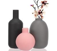 Set of 3 Small Ceramic Vases, Dried Fresh Flowers Vase Rustic Farmhouse Style, Mini Decorative Flower Vases for Home Decor & Table Centrepieces