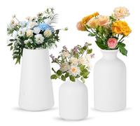 Set of 3 Small Ceramic Vases for Home Decor & Table Centrepieces, Dried Flowers Ceramic Vases, Rustic Farmhouse Style Decorative Vase for Home Decor, Living Room, Kitchen (White)