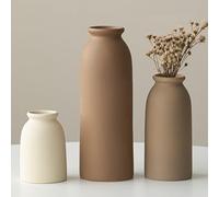 Set of 3 Small Ceramic Vases for Home Decor & Table Centrepieces, Rustic Farmhouse Style, Mini Decorative Flower Vases (Earth Tone M)