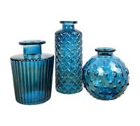 Set of 3 Small Coloured Glass Bud Vases - Blue
