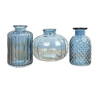Set of 3 Small Coloured Glass Bud Vases - Blue Mix #2