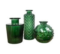 Set of 3 Small Coloured Glass Bud Vases - Green