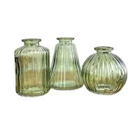 Set of 3 Small Coloured Glass Bud Vases Home Decor Table Shelf Window Sill Mantlepiece Decorations - Pale Green