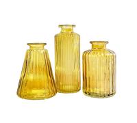 Set of 3 Small Coloured Glass Bud Vases Home Decor Table Shelf Window Sill Mantlepiece Decorations - Yellow