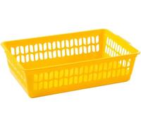 Set of 3 - Small Plastic Storage Baskets | Office Home and Kitchen Tidy Organiser, Plastic Shallow Storage Baskets For Storage Small, Shelf Baskets, 25 x 16 x 6 cm (Yellow)