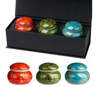 Set of 3 Small Urns For Human Ashes, 1.7'' Keepsake Urns Pet Ashes, Mini Ceramic Memorial Urn for Family & Loved Ones Burial Ash Storage, Hold 1.2 Cubic Inches Of Ashes(Blue,Green,Red)