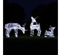 Set Of 3 Soft Acrylic Light-Up Reindeer Family With 260 White Leds