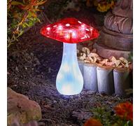 Set of 3 Solar Powered Toadstool Stake Lights - Weatherproof Mushroom Design Outdoor Garden LED Lighting Ornament Decoration for Patio, Decking, Borders, Pathway, Lawn, Yard - Each H19 x 15cm Diameter