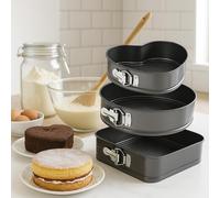 3pc Non Stick Springform Cake Tin Set | Round Heart Square Baking Pans