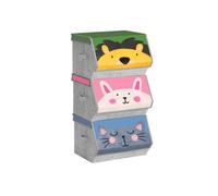 Set of 3 Stackable Toy Organiser Boxes with Lid, Pink, Blue, Green and Grey