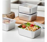 Set of 3 stainless steel 316 food containers with lids, 780 ml, airtight bento box, picnic meal prep tray with lid, side plate