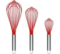Set of 3 Stainless Steel 8"+10"+12", Kitchen Balloon Hand Stainless Set for Blending Whisking Beating Stirring (3 Pack Red)