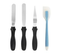 Set of 3 Stainless Steel Palette Knives, Offset Spatula, Icing Spatula and 1 Piece Blue Silicone Spatula, Cake Spatula for Cake Decorating, Baking, Angled Spatula for Smoothing Icing