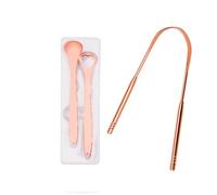 Set of 3 Stainless Steel Tongue Scraper, Tongue Scrapers for Restore Fresh Breath Improve Taste and Oral Health, Suitable for Personal Hygiene - Rose Gold
