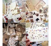 Set of 3 Sticker Set and Vintage Scrapbooking Paper, 90 Pieces Retro Stickers and Decorative Paper Complete for Scrapbook Accessories, Bullet Journaling, Photo Album, Notebook, Diary, Letters
