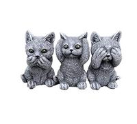 Set of 3 Stone Figures Kittens Cats See Nothing Hear Nothing Say Nothing Weatherproof Cast Stone