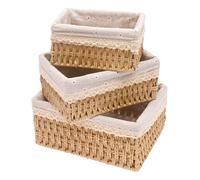 Set of 3 Storage Baskets, 3 Size Handmade Woven Bathroom Box, Natural Paper Rope Changing Bin Woven Hamper Basket for Bathroom, Toilet, Makeup, Bedroom, Cosmetic, Toys, Table Organiser