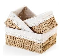 Set of 3 Storage Baskets, 3 Sizes Wicker Bathroom Basket, Small Natural Paper Rope Changing Basket, Woven Hamper Baskets for Shelves, Cosmetics, Makeup, Toys, Table Organiser